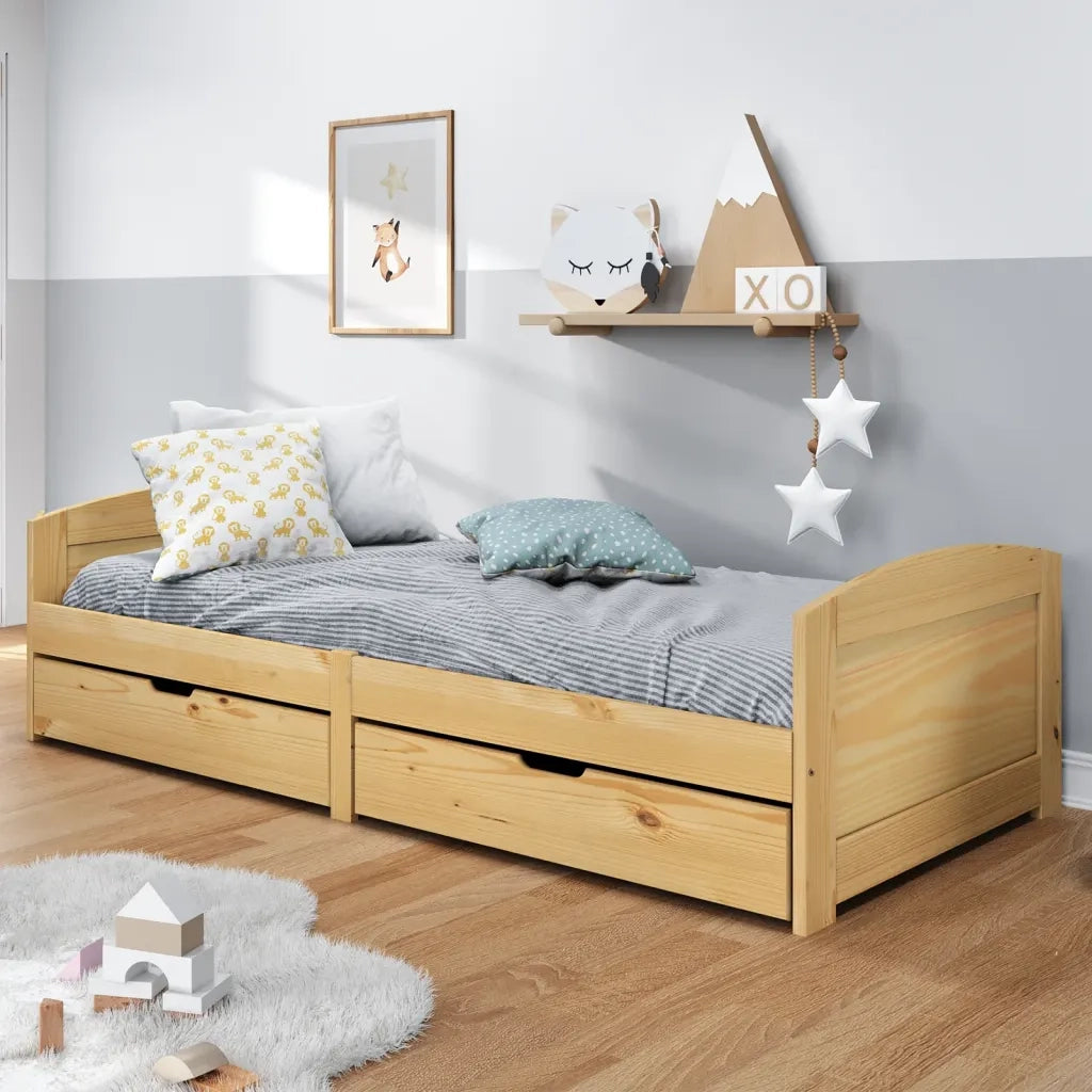 Letto singolo | Letto per adulti | Dormeuse 2 Cassetti 90x200 cm Legno Massello Pino IRUN