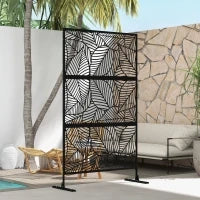 Separé Divisorio da Esterno Decorativo e Traliccio per Piante, Design a Foglie, 122x45x198 cm, Nero
