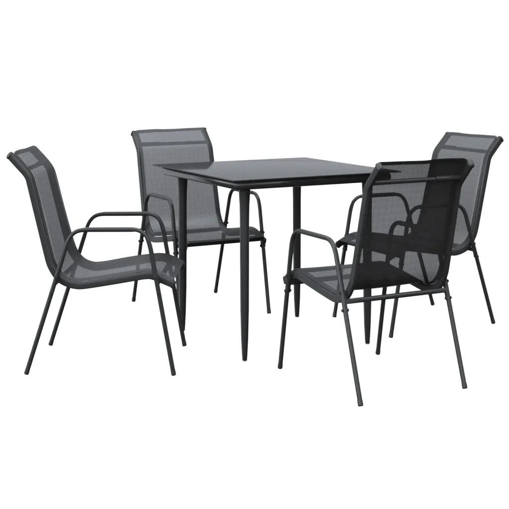 Set da Pranzo da Giardino 5 pz Nero in Acciaio e Textilene 3200683