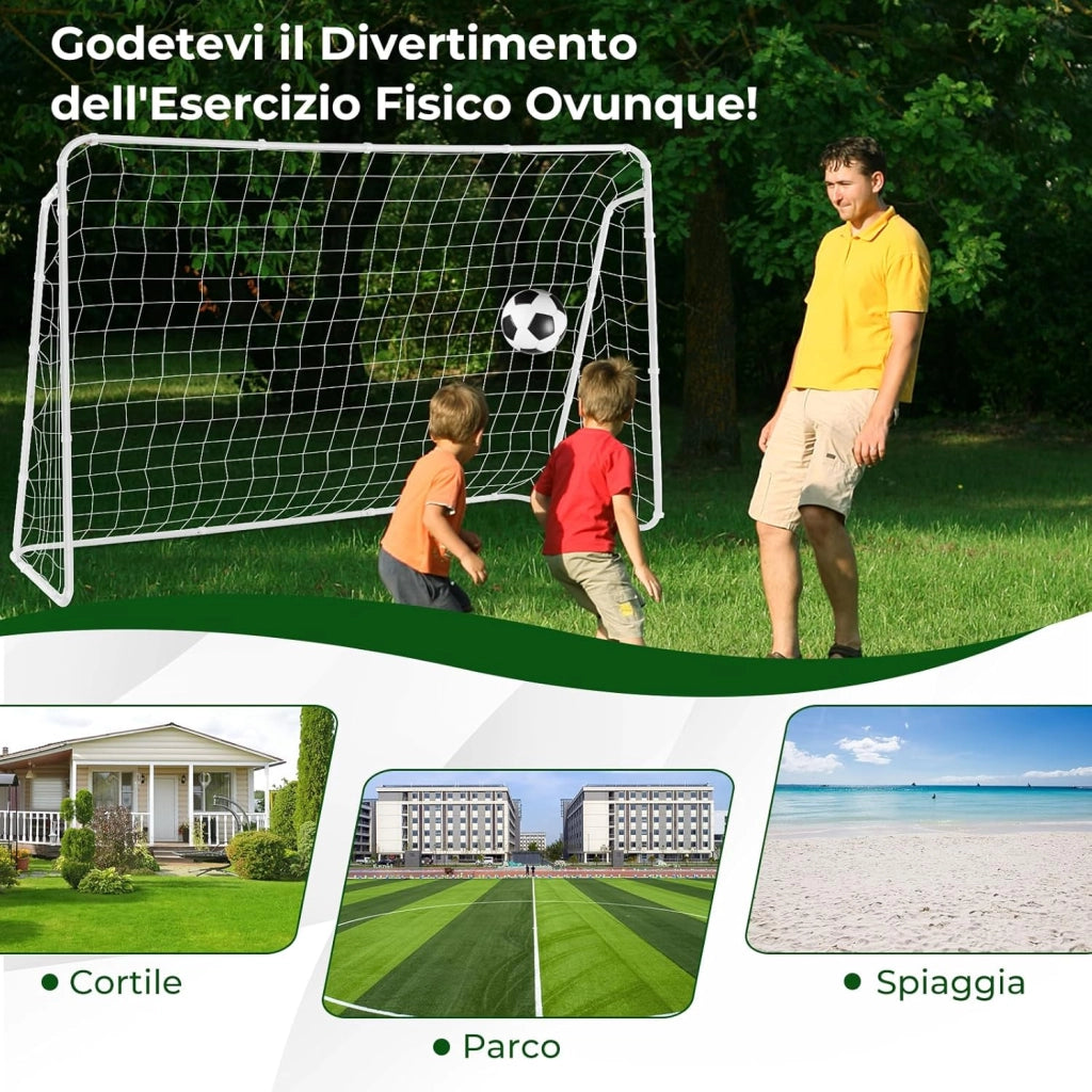 Porta da Calcio, Rete da Calcio 216 cm x 152 cm con Telaio Resistente e Picchetti per Terreno, Resistente alle Intemperie per Training di Tiro al Calcio per Bambini