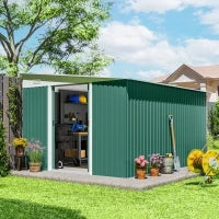 Casetta da Giardino con Porta Scorrevole, in Acciaio, 345x280.5x169-201cm, Verde
