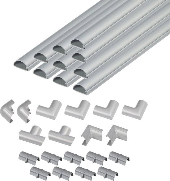 Cavo a 4 metri con copertura a forma semicircolare autofissante - 10x30mm - 40cm di lunghezza - 19 accessori - effetto alluminio