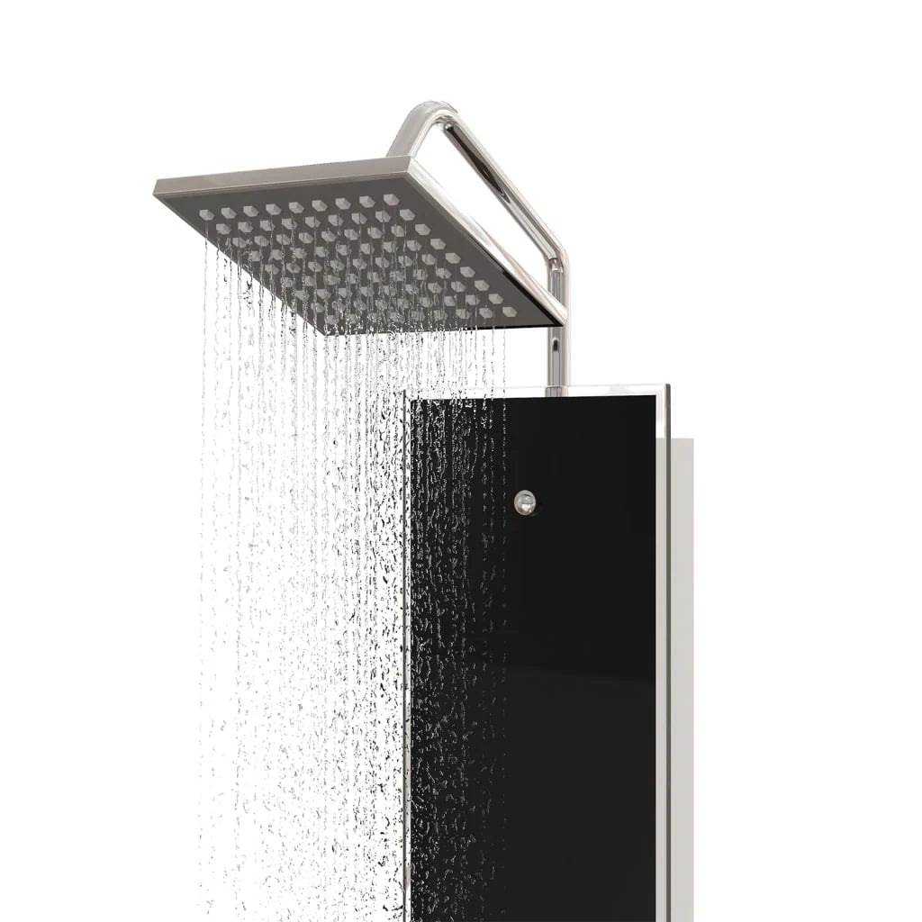 Pannello doccia con soffione rubinetto vetro acciaio inox 130 cm nero 02_0003433
