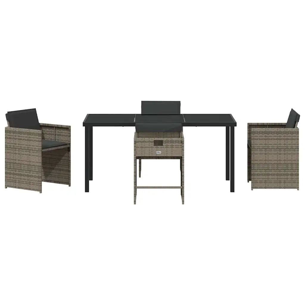 Set da Pranzo per Giardino con cuscino 5 pcs Grigio polyrattan
