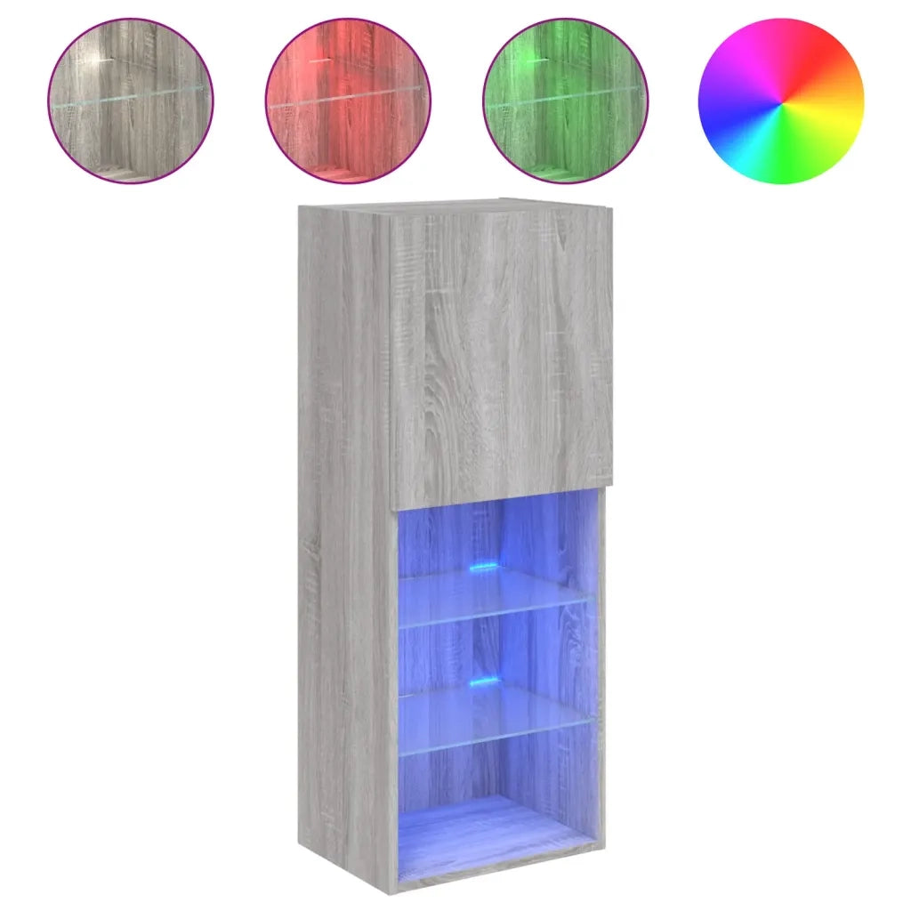 Mobile TV con Luci LED-Credenza TV-Console TV Grigio Sonoma 40,5x30x102 cm