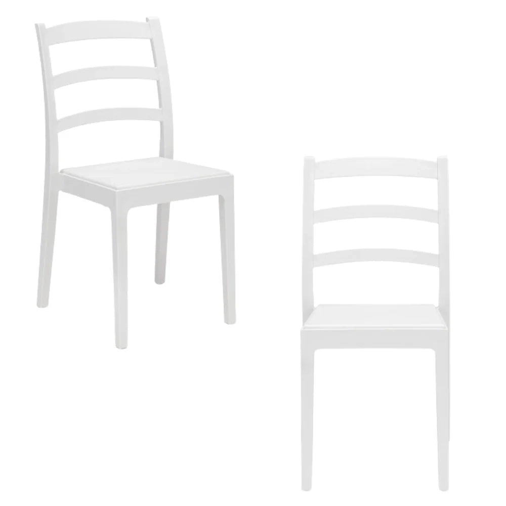 Set 2 sedie in polipropilene REA, MADE IN ITALY, impilabile, resistente ai raggi UV, design classico, ideale per sala da pranzo, cucina, sala d’attesa, bar, ristoranti o giardino, colore Bianco