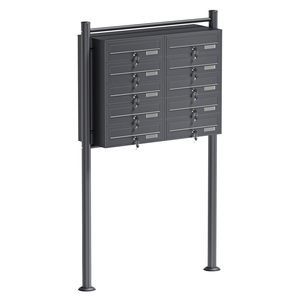 Cassetta postale condominiale autoportante, 10 posti, antracite, 945 x 270 x 1500 mm, 2 moduli