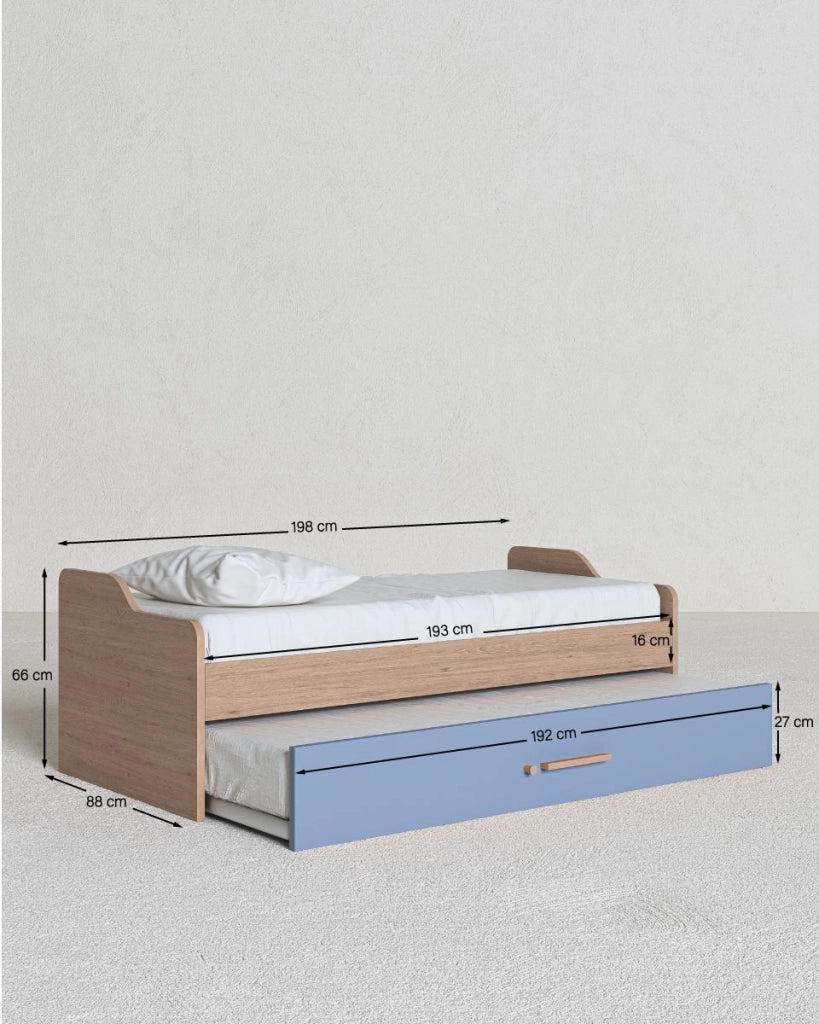 Letto attrezzato Jonny - Letto salvaspazio moderno per cameretta - Struttura virginia con cassettone avio - Letto estraibile inferiore - Rete a doghe inclusa e materassi esclusi_