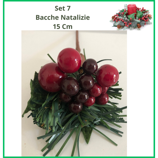 Set 7 bacche rosse addobbi natalizi vintage decorazioni natalizie  per natale centrotavola decorativo