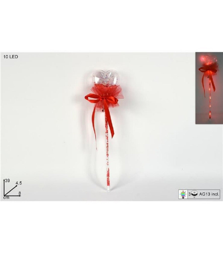 Bacchetta Luminosa 10 Led Rossi Con Cuore Fiocco Perfetto Per Decorare Regalare         