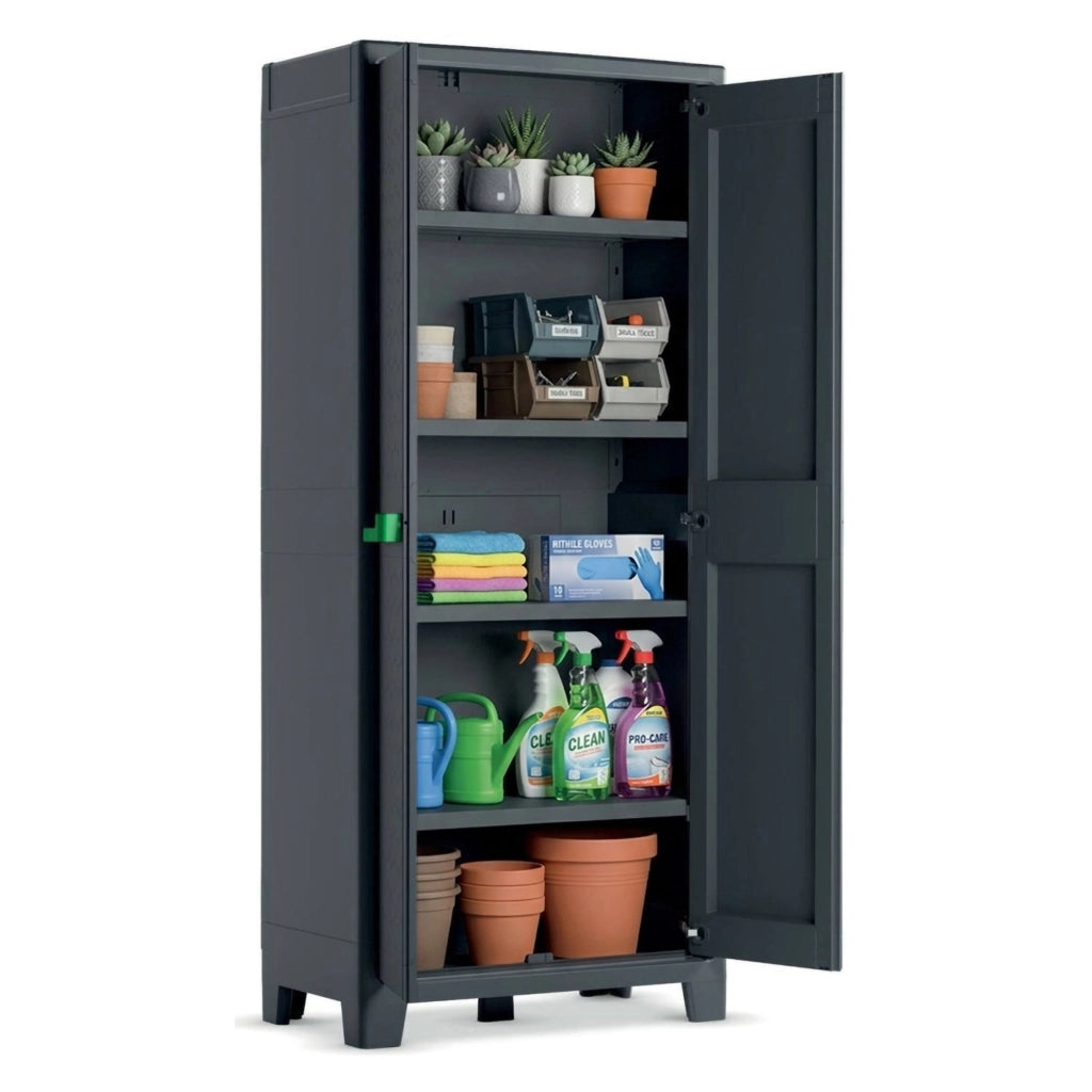 Armadio da esterno Markham, Mobile outdoor, Mobiletto giardino multiuso, Contenitore per balcone o garage, Made in Italy, 80x44 h182 cm, Grigio