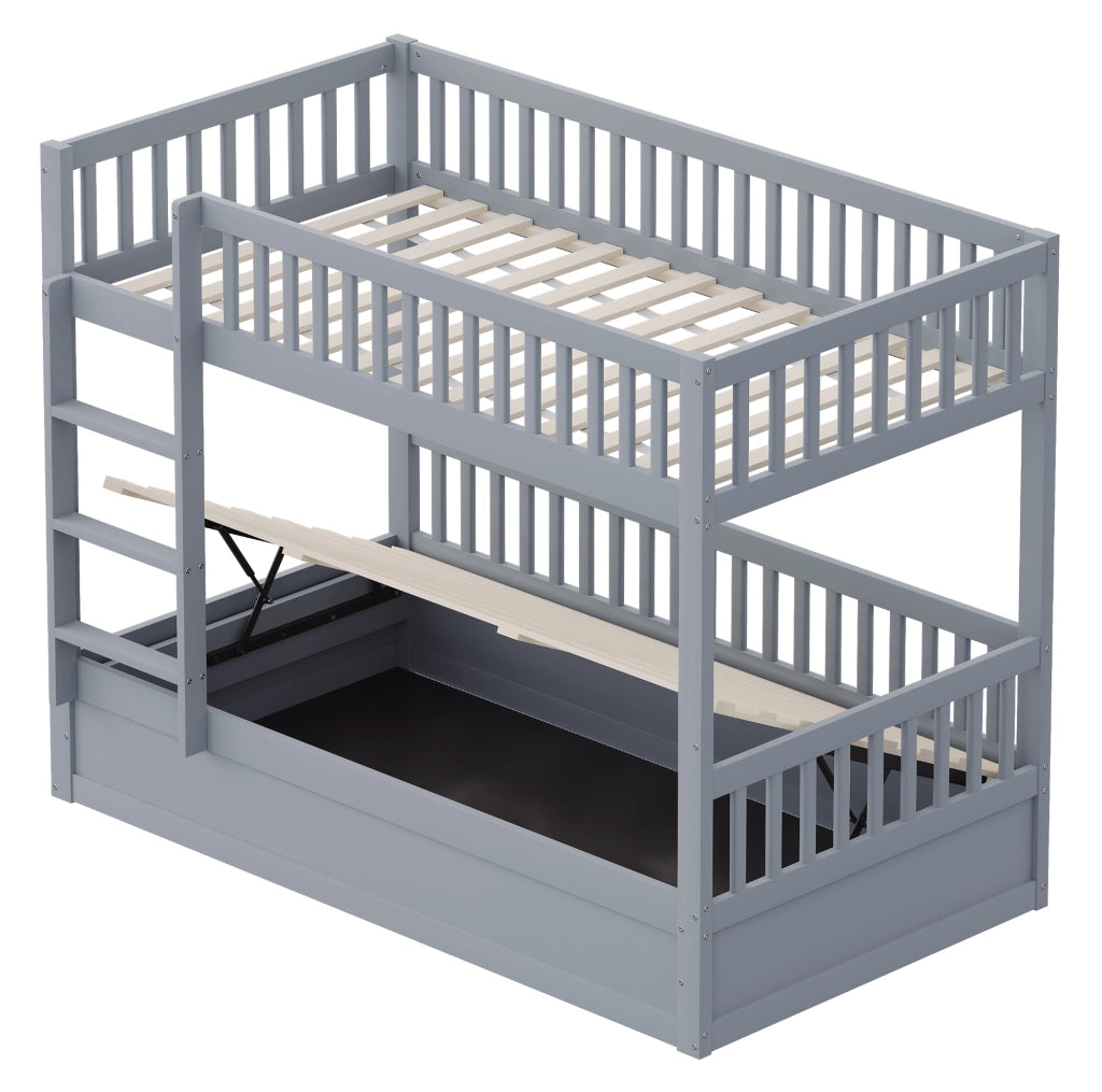 Letto a castello 90x200 cm con contenitore idraulico in legno grigio