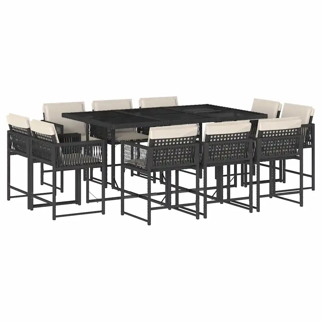 Set da Pranzo da Giardino 11 pz con Cuscini in Polyrattan Nero 3211566