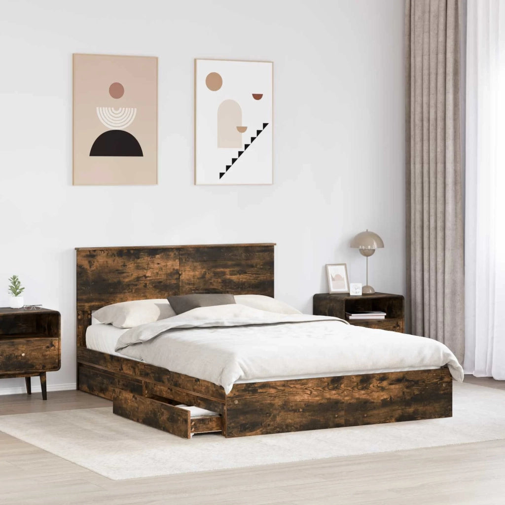 Letto con Contenitore con testiera Rovere fumé 160 x 200 cm