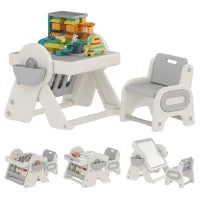 Tavolo Multiuso per Bambini con Ripiano Contenitore e Cassetti, in HDPE e PP, Grigio e Bianco