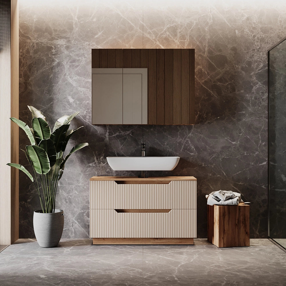 Vicco Set di mobili da bagno Rovere/cashmere a righe 2 parti