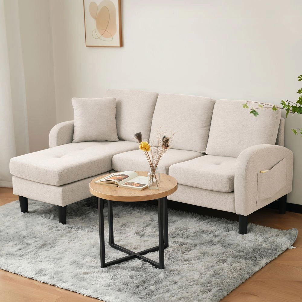 Divano angolare 3 posti - Xylo - 166x118x77cm Tessuto di cotone traspirante Beige