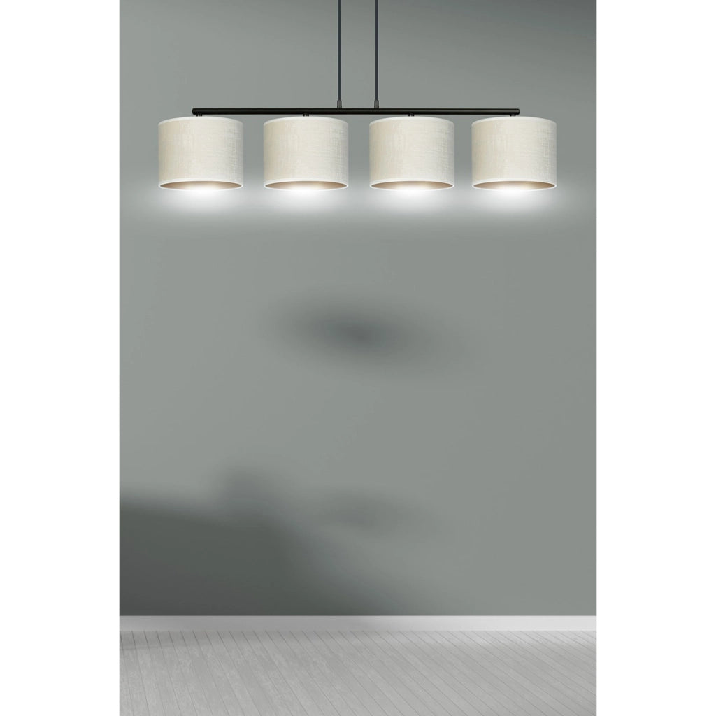 Lampada a sospensione Hilde in acciaio nero e tessuto bianco