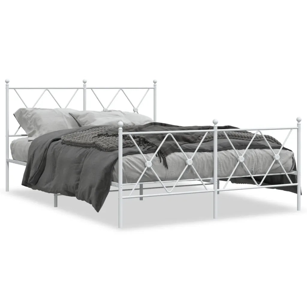 Giroletto con Testiera e Pediera-Struttura Letto Metallo Bianco 137x190 cm 456052