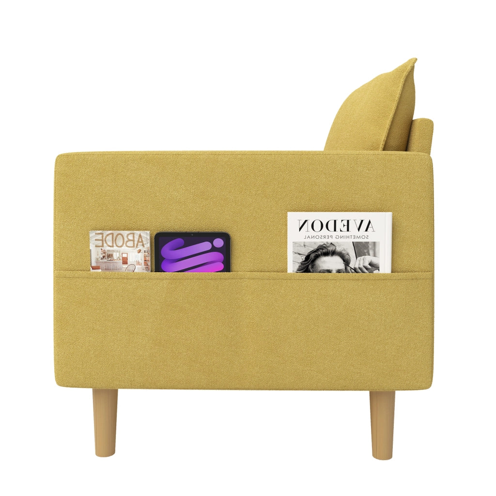 Poltrona relax con tasche laterali e cuscino; per lettura; in ciniglia; giallo senape