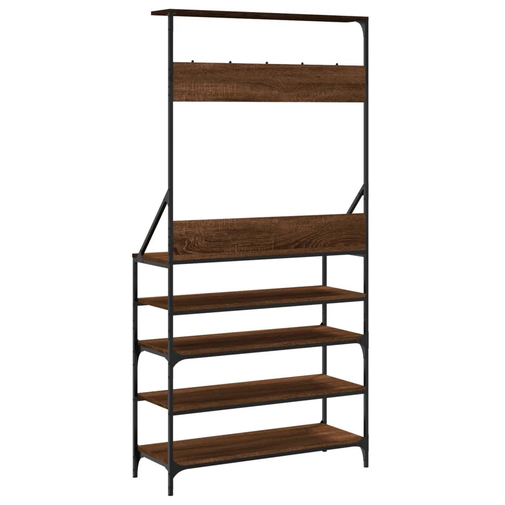 Appendiabiti con Porta Scarpe-Scarpiera con Appendiabiti Rovere Marrone 90x34x184 cm