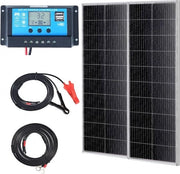 Set di pannelli solari 200W composto da 2 moduli solari monocristallino 12V più regolatore di carica 16,66A percentuale di conversione del sistema solare del 23% Compatibile con batterie AGM, GEL, FLD, LI Ideale per camper, barche, accessori
