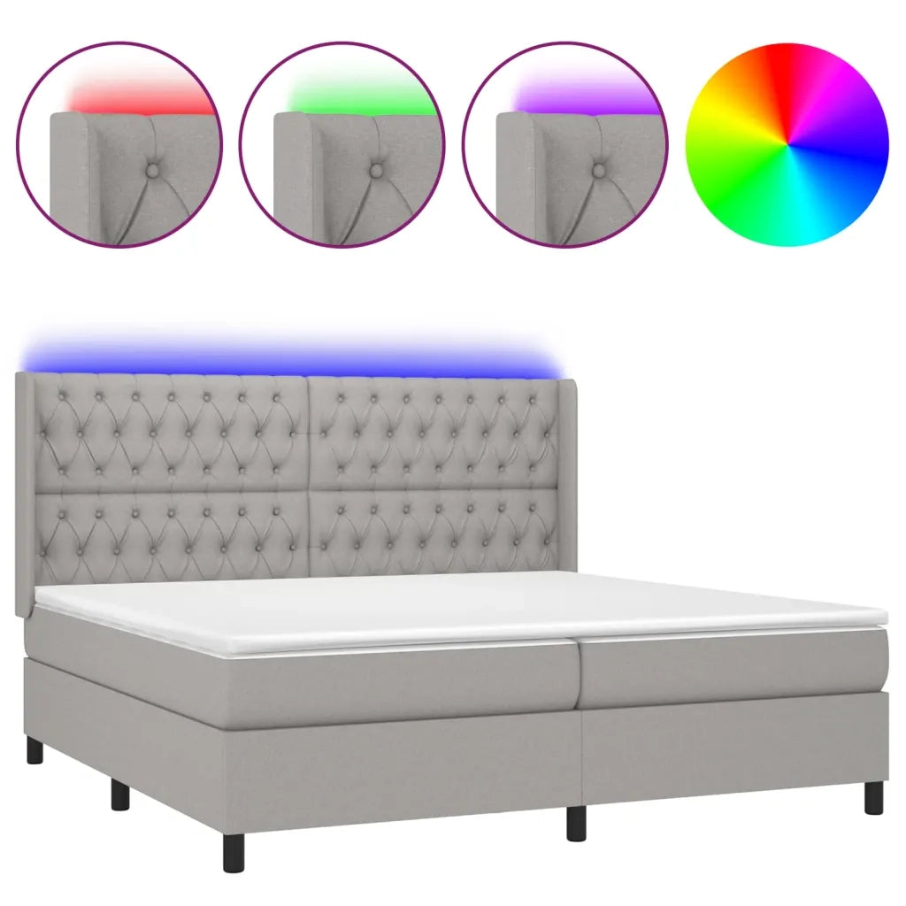 Letto a Molle Materasso e LED Grigio Chiaro 200x200 cm Tessuto 3138581