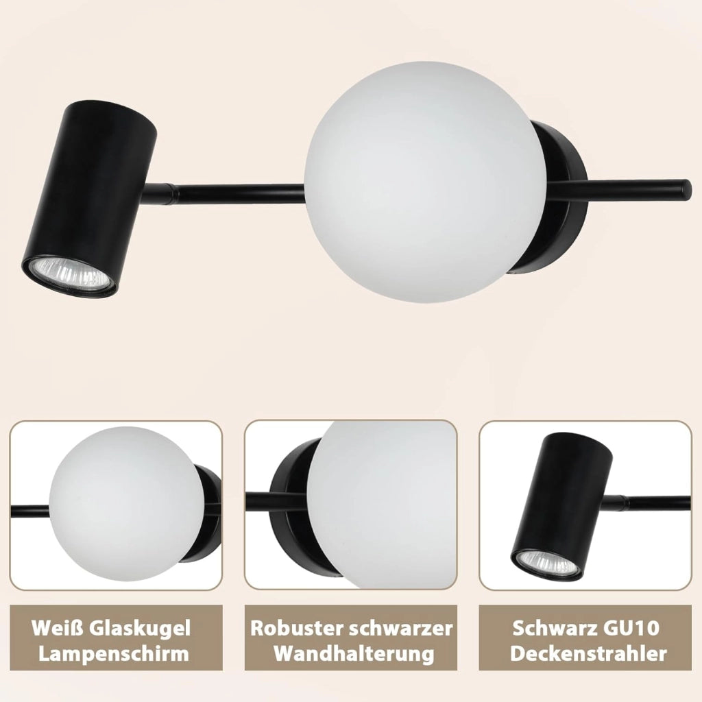 ZMH Faretto da soffitto 2 fiamme E14 moderne metallo sfera vetro 40cm per corridoio cucina