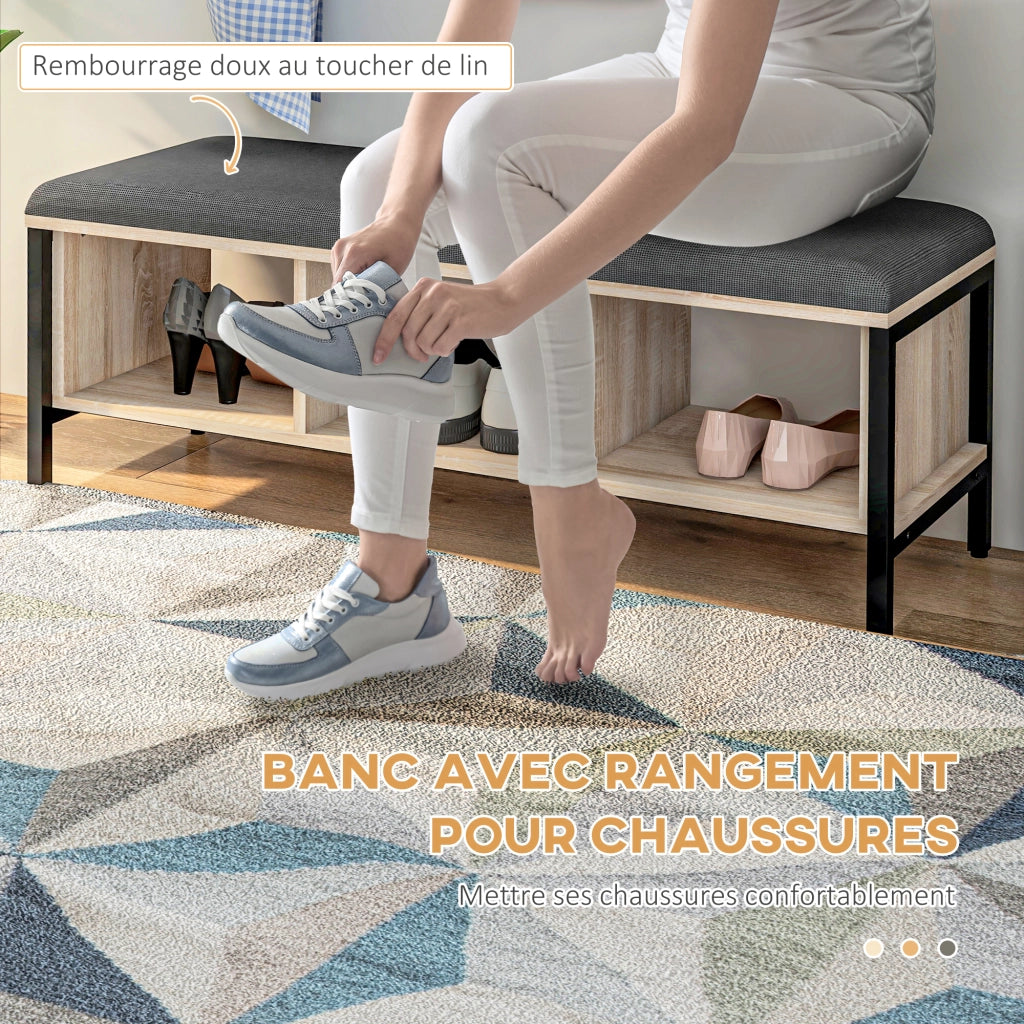 Banca scarpiere con portaoggetti e attaccapanni ¨C zephmum ¨C naturale e nero 90x30x45