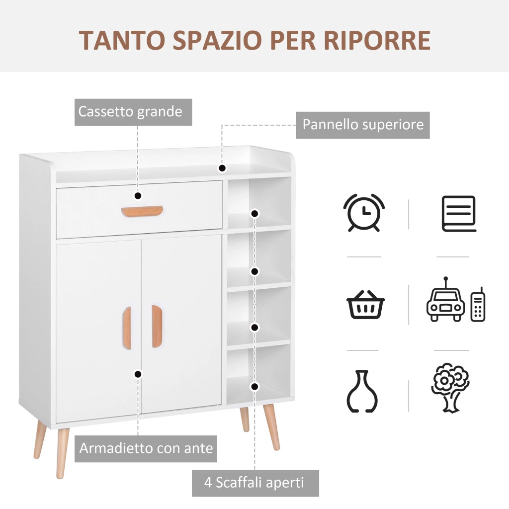 EasyComfort Credenza Moderna con Armadietto e Cassetto, Mobile Multiuso in Legno per Cucina e Salotto, 80 x 29.5 x 96cm Bianco