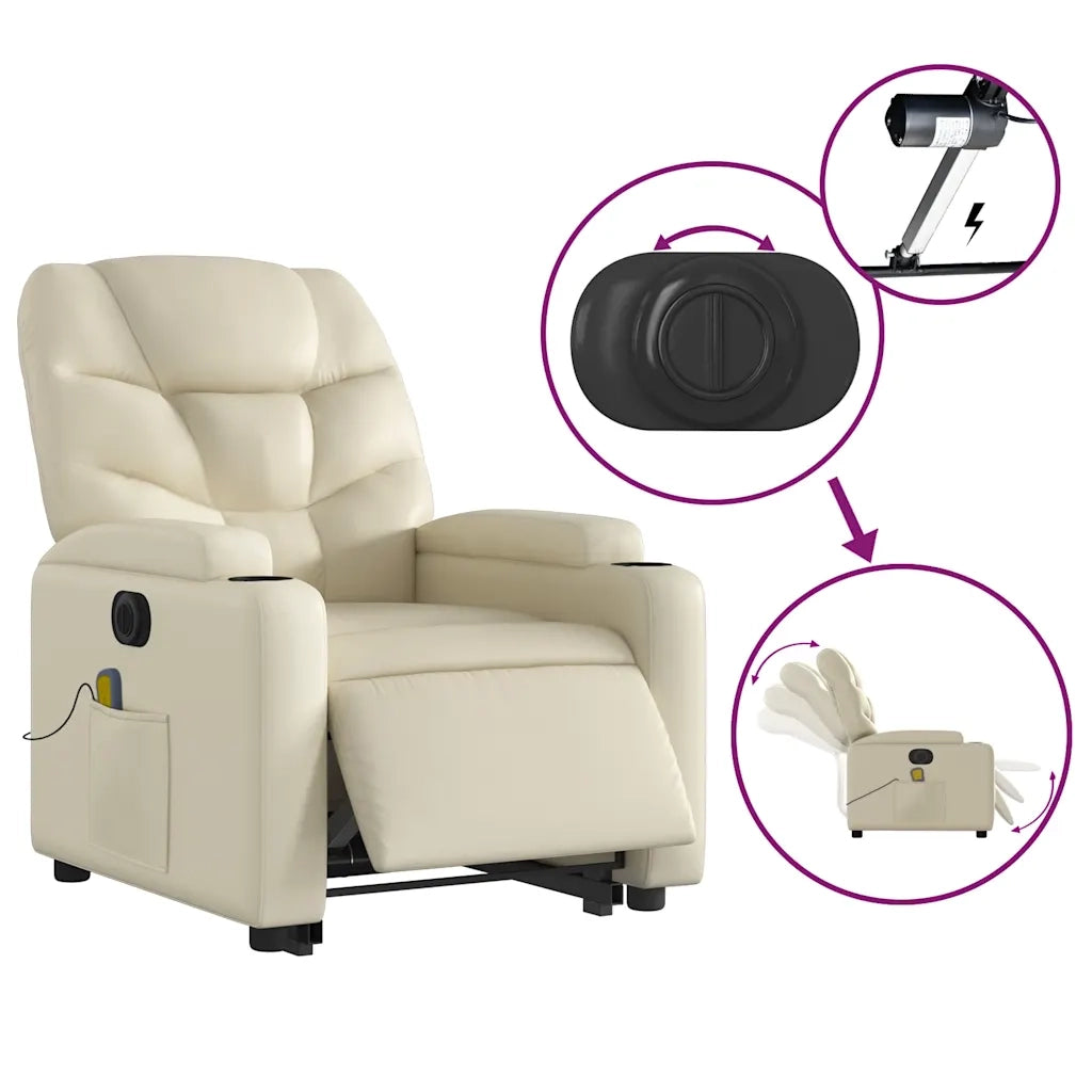 Poltrona Alzapersona Elettrica Reclinabile Crema in Similpelle 3204680