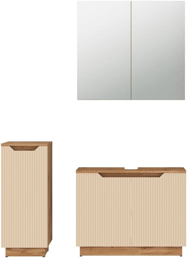 Vicco Set di mobili da bagno Lotta, Rovere/cashmere a righe, 3 parti