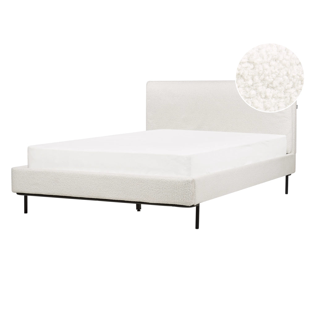 Letto a doghe Bianco Bouclè Imbottito 140 x 200 cm EU Matrimoniale Design Moderno