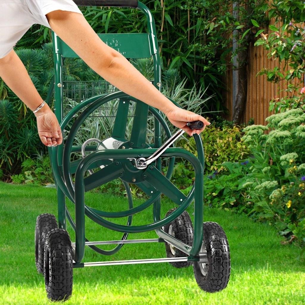 Carrello avvolgitubo professionale da giardino con ruote Avvolgitore tubo in metallo Verde
