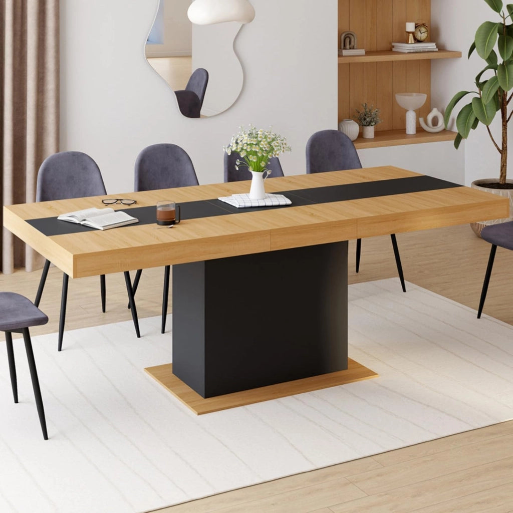 Tavolo da pranzo rettangolare allungabile EDEN 6-10 persone in legno e fascia centrale nera 160-200 cm