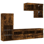 Mobile TV multimediale mensola TV credenza TV sala da pranzo soggiorno camera da letto con LED 6 pezzi rovere affumicato legno ingegnerizzato marrone 02_0029451