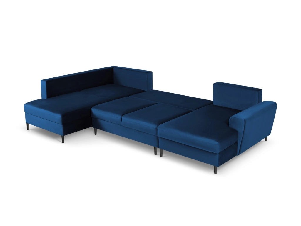 Cosmopolitan Design - Divano panoramico convertibile sinistro con contenitore "Kyoto" 7 posti in velluto blu reale 