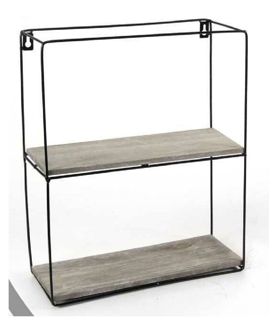 Bacheca Porta Oggetti Metallo Rettangolare Parete 2 Mensole Legno 32x12x38cm 751967         