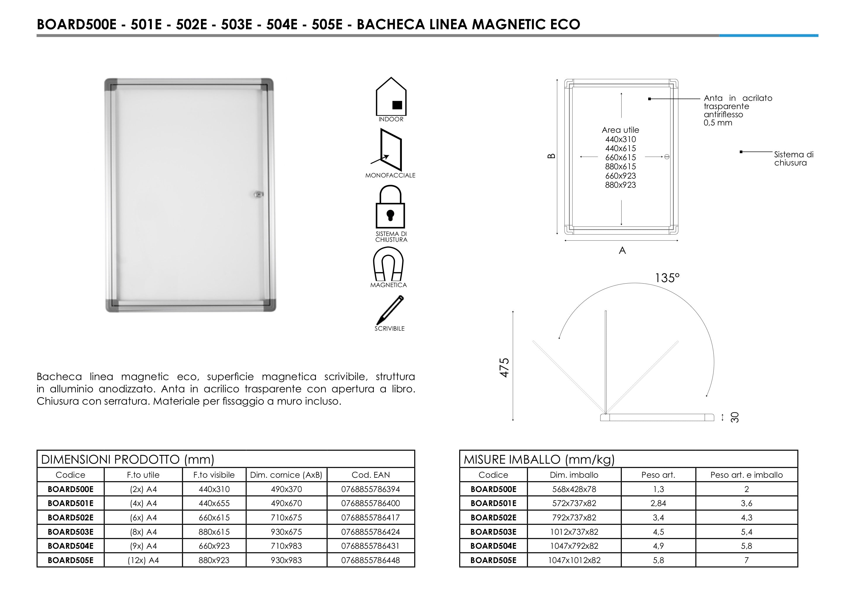 Bacheca magnetica con apertura a libro e chiave 4 A4