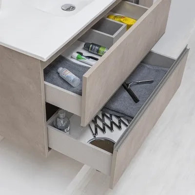 Mobile Sospeso Bagno Effetto Pietra Beige da 110 cm