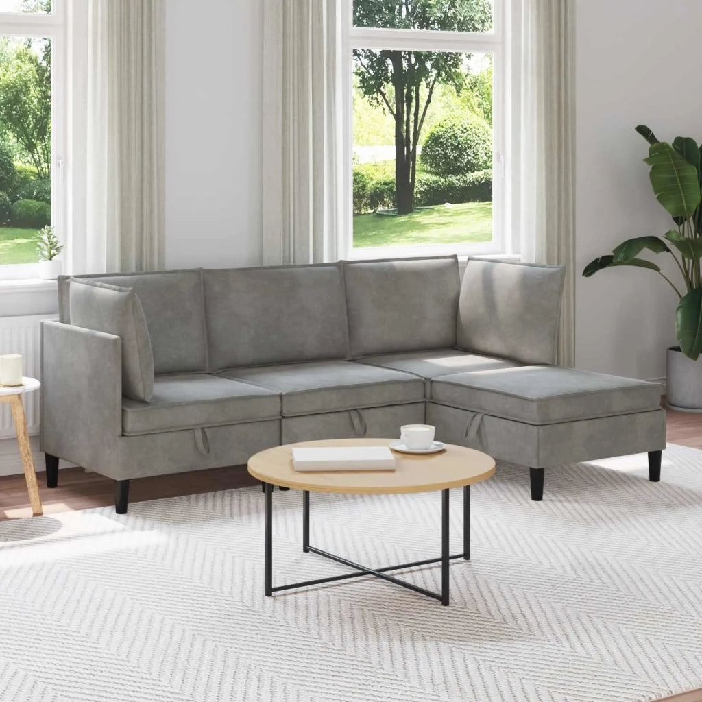 Set di mobili per il soggiorno 4 pcs Grigio Chiaro Velluto