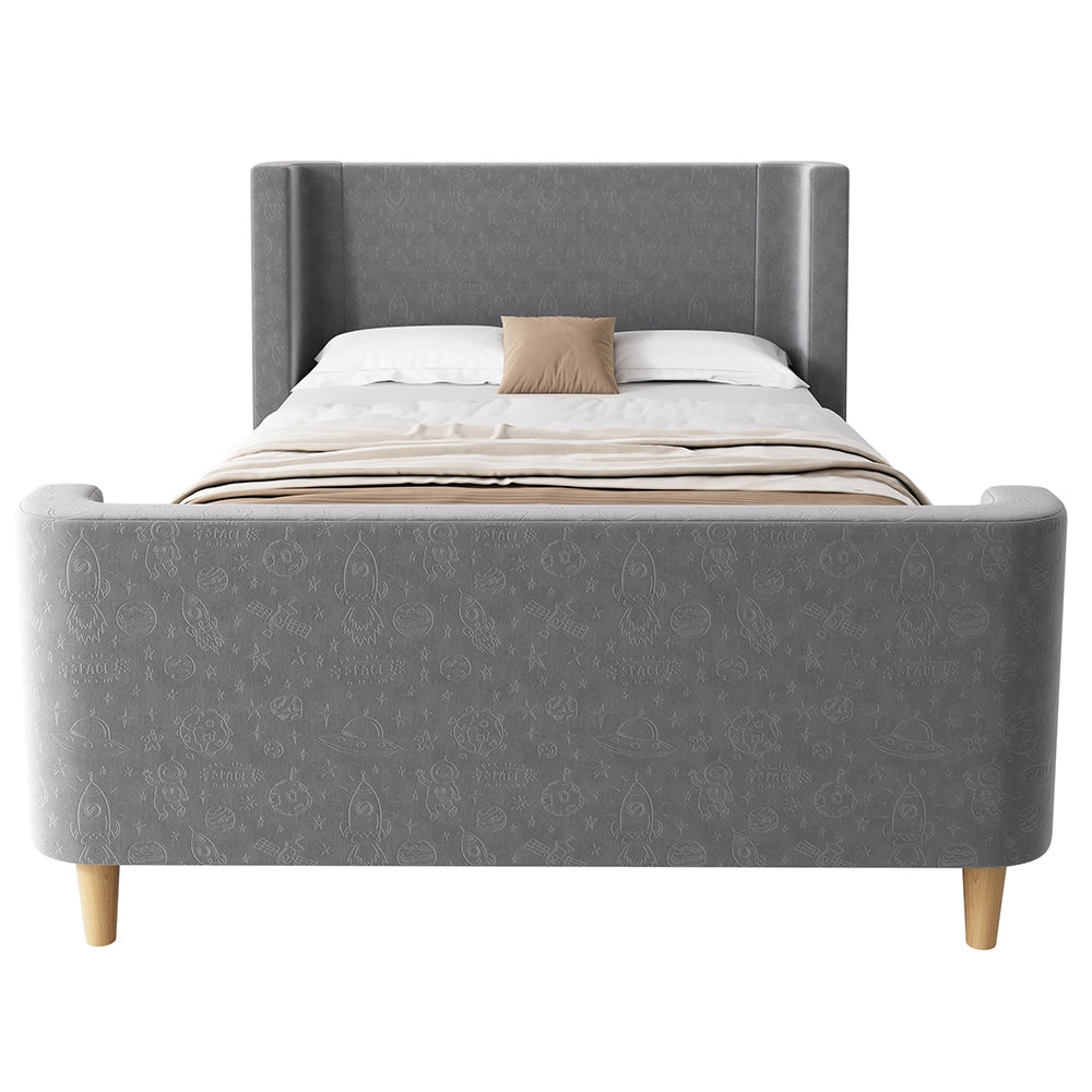 Letto singolo imbottito per bambini - Xylo - 90x200 cm - Grigio velluto