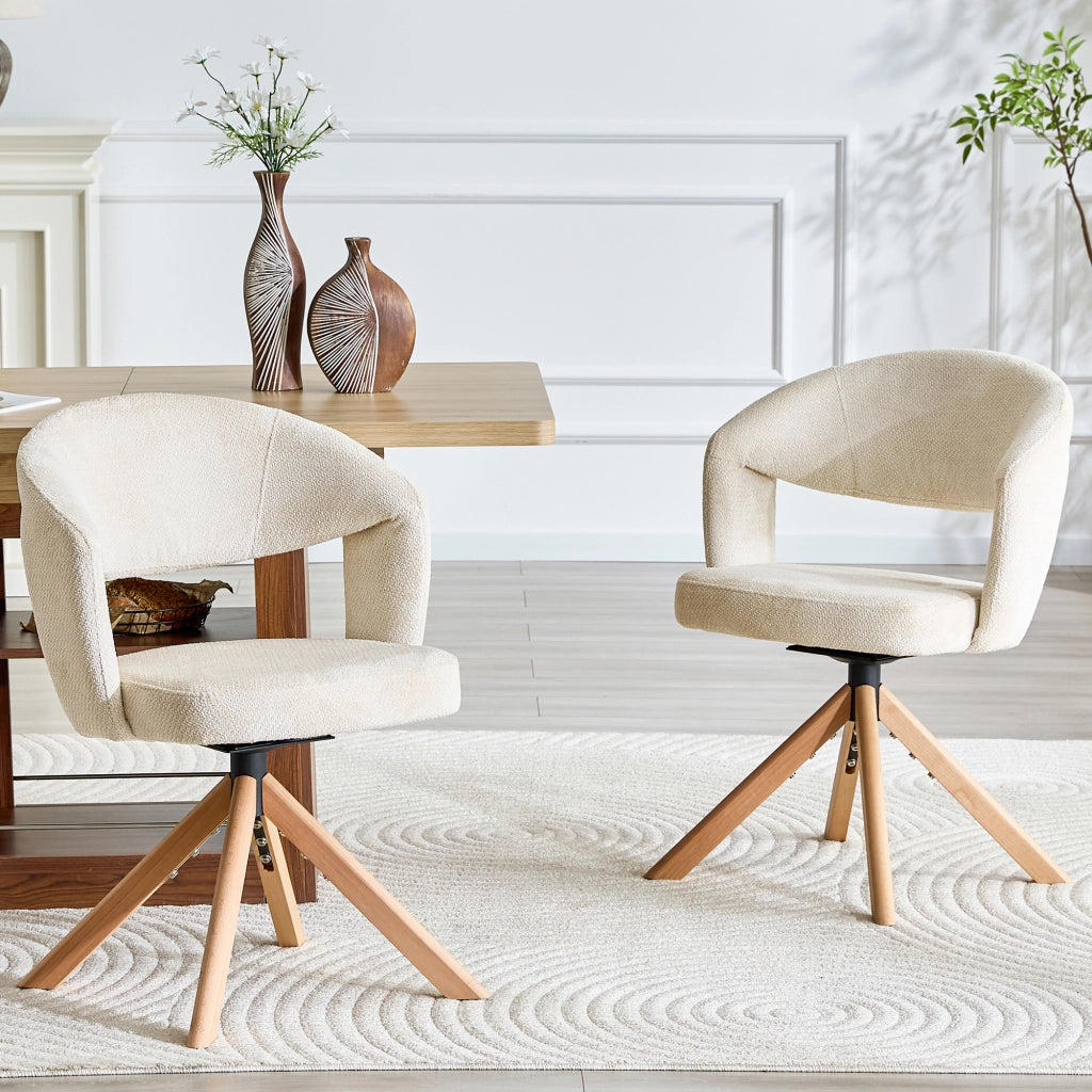 Sedie da Pranzo Girevoli Retro Set 2 ¨C MINIMAL ¨C Struttura Crema, Gambe Massello, Schienale Curvo