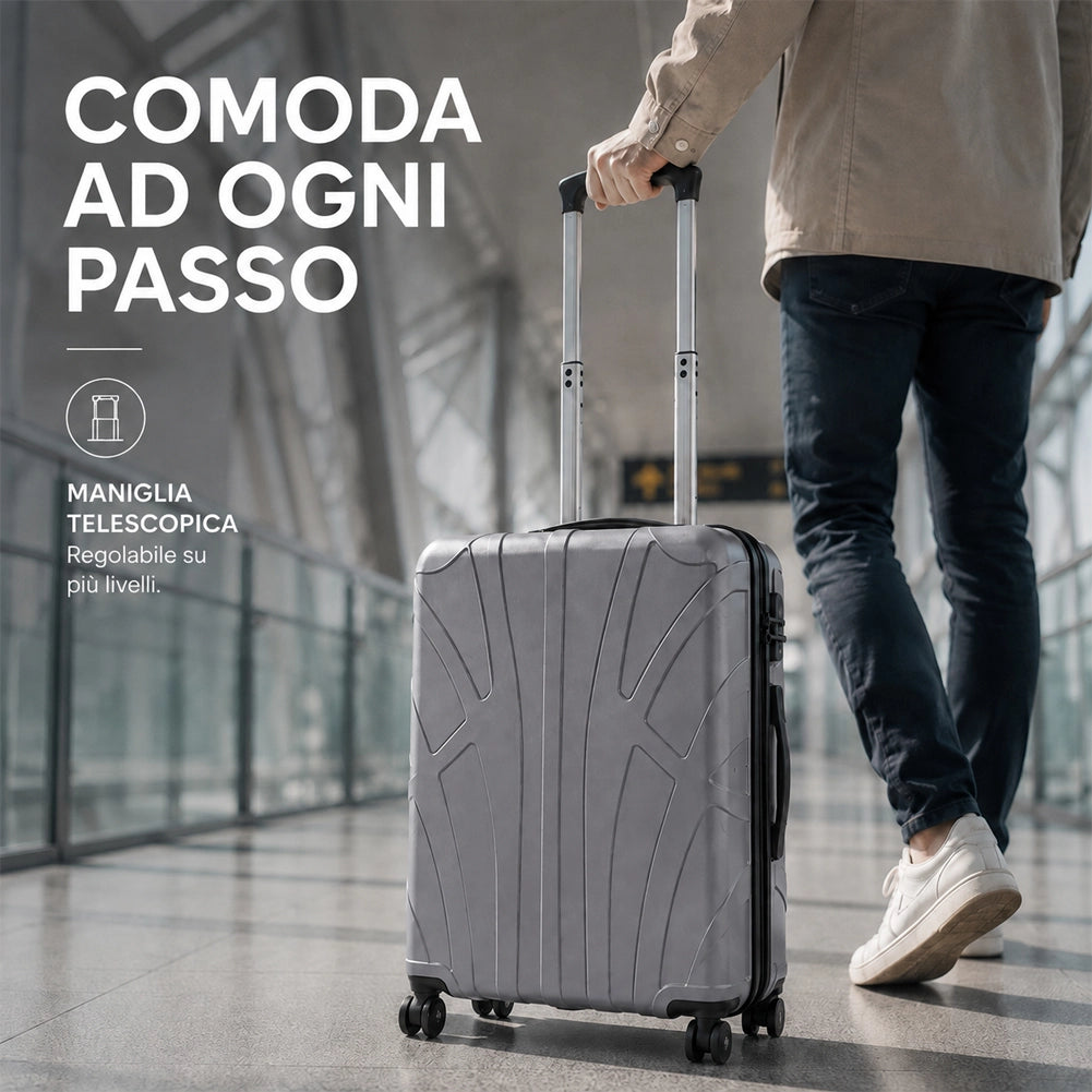 Valigia Bagaglio a Mano 55x40x20 cm Grigio Trolley Lugano Adatto Ryanair Easyjet