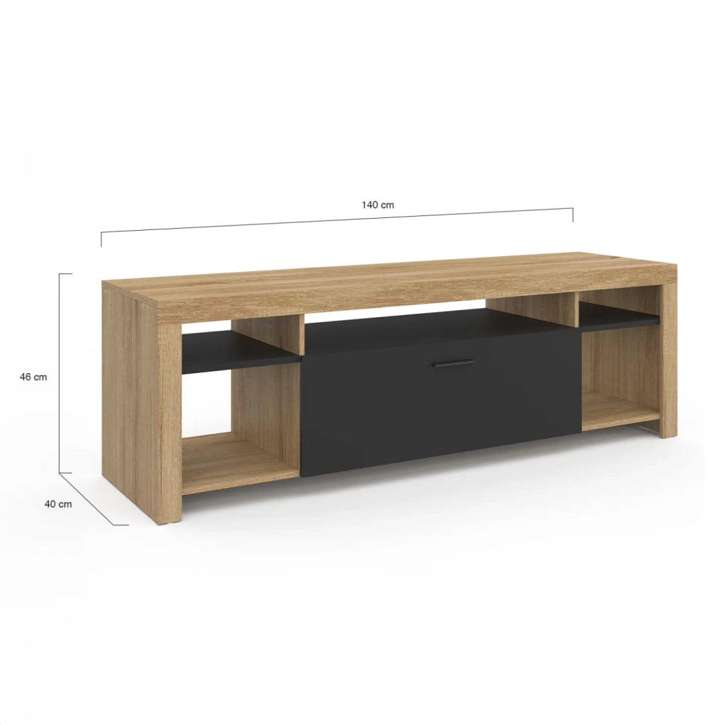 IDMarket - Mueble TV MALO 140 cm en madera y armario negro