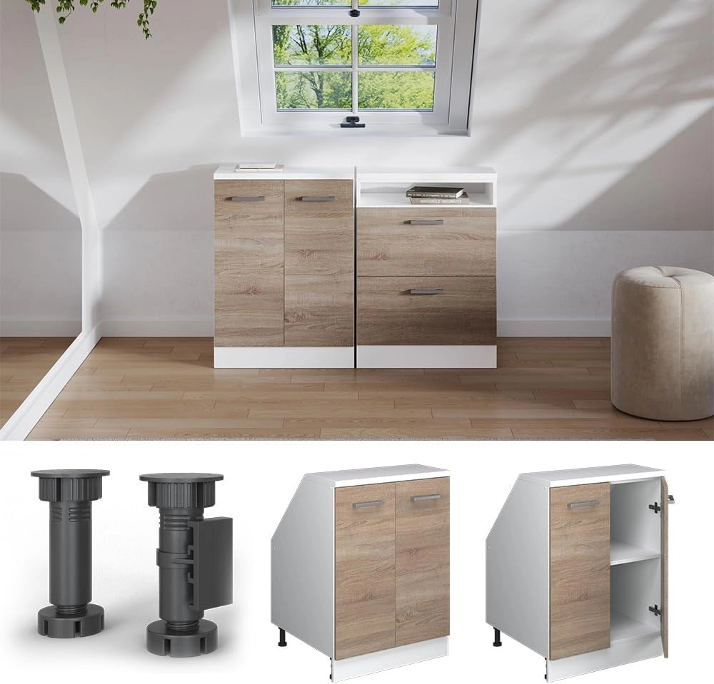 Mobile sottotetto Rion, Sonoma, 60 x 81.6 cm con 2 porte, carcassa 60 cm profondità, adatto per il salvaspazio sotto tetti spioventi