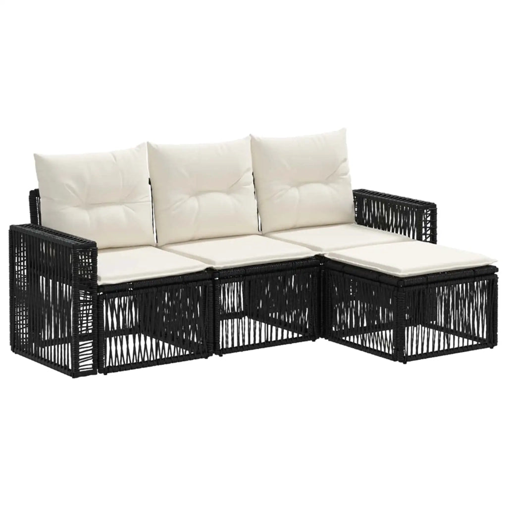 Set Divano da Giardino 4 pcs Nero e Bianco Crema polyrattan 3435103