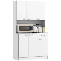 Credenza Cucina Moderna con Cassetto e Armadietti, in Legno, 101x39x180 cm, Bianco e Grigio