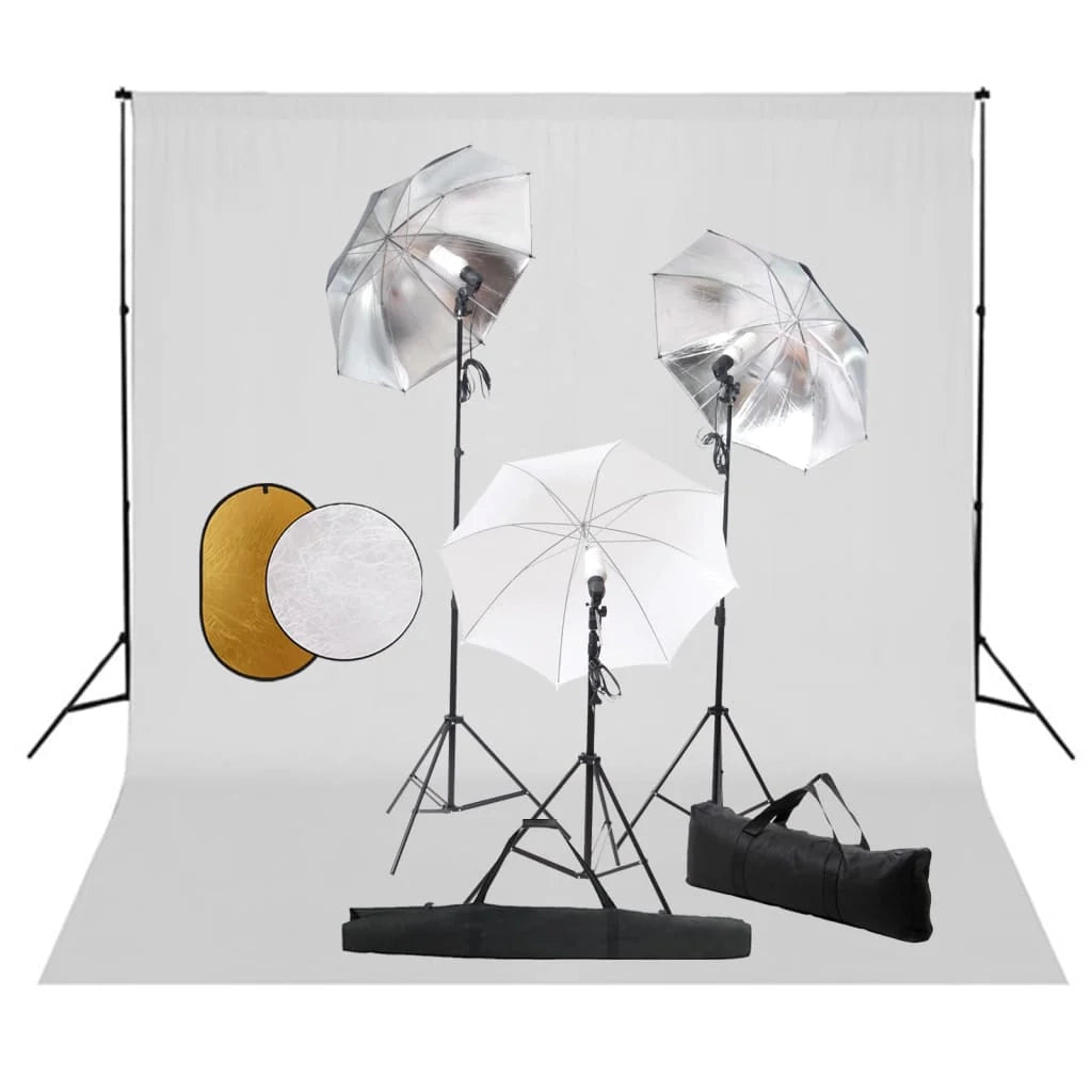 Kit professionale per studio fotografico con luci fondale e riflettore bianco 02_0001464