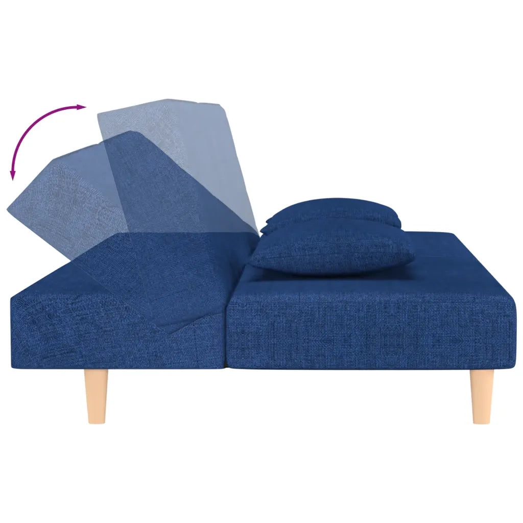 Divano Letto a 2 Posti con 2 Cuscini Blu in Tessuto 375893